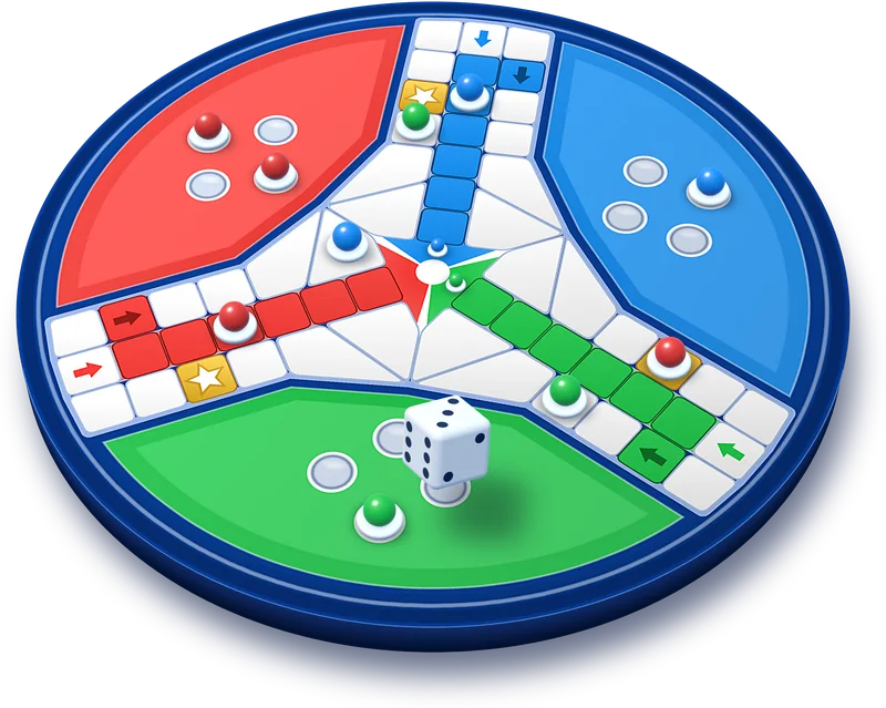 The round three-sided Play Ludo board in 3D, with red, blue and green yards.